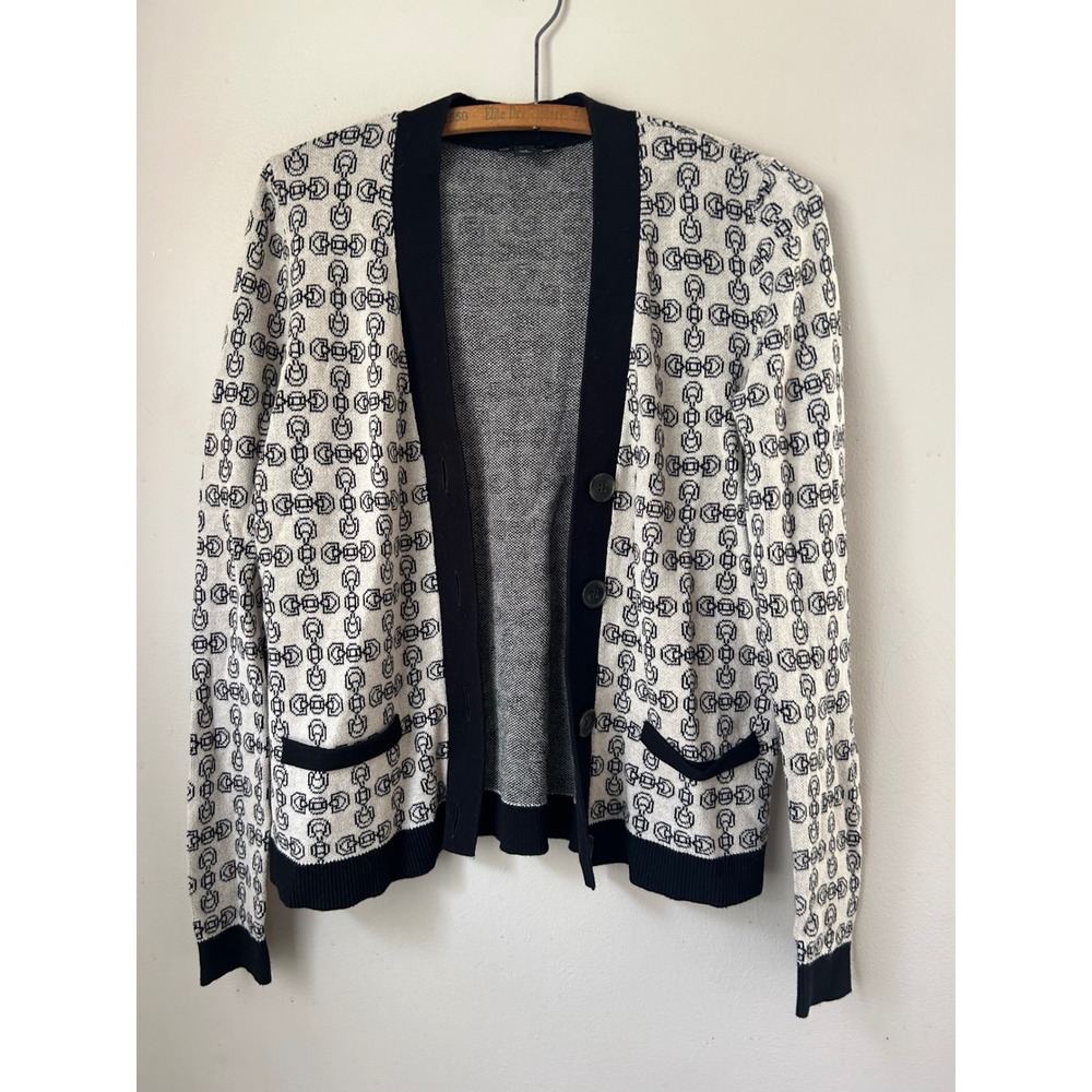 Ann Taylor Women's Medium Black White  Cardigan 100% Cotton Office Cozy‎